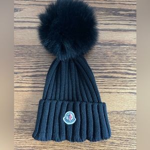 Moncler Black Fur Beanie with tags excellent condition